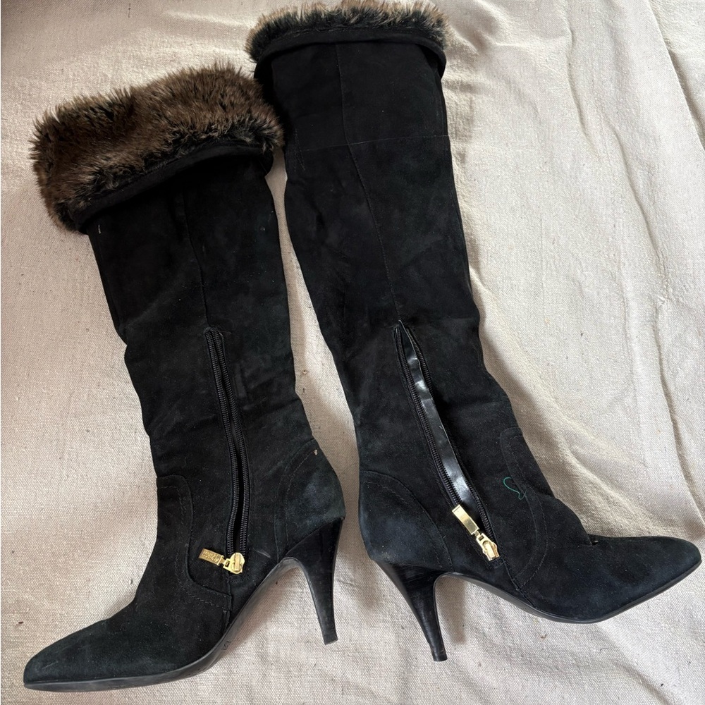 Guess Black Heeled Boots with Fur Trim
